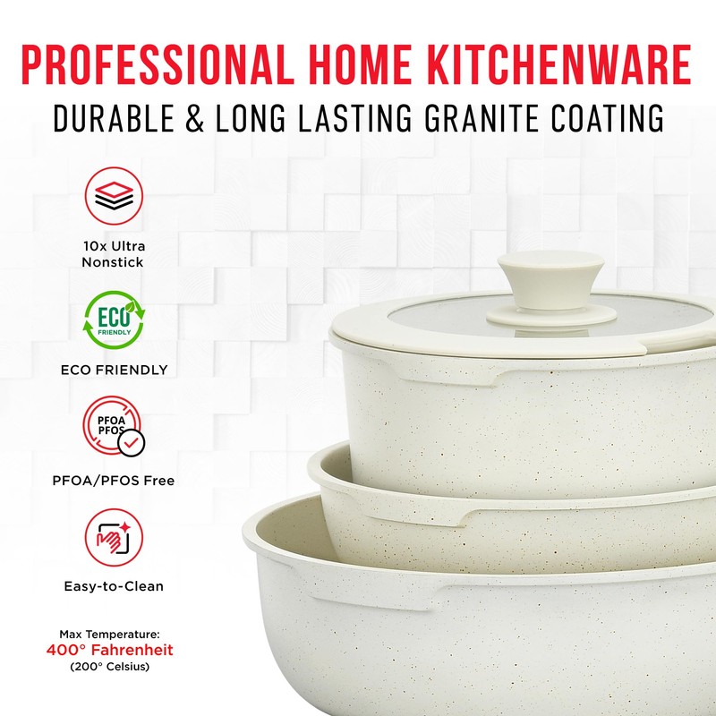 Bakken-Swiss Detachable 15-Piece Cookware Set – Granite Non-Stick – Eco-Friendly