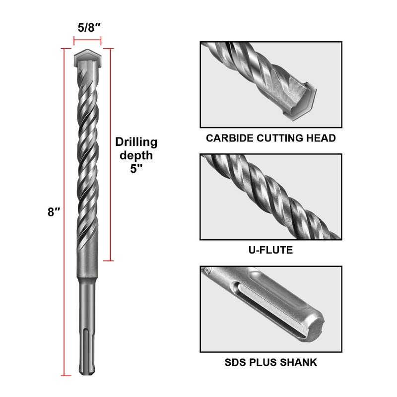 SALI Rotary Hammer Drill Bits 5/8"*8" 10 Pcs Rotary Hammer