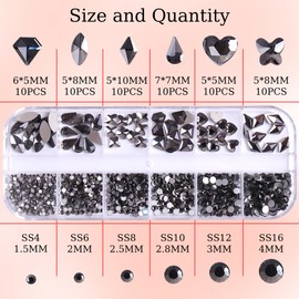 RODAKY Black Nail Rhinestones for Nails 860Pcs Nail Art Crystal Gems Stones Black Crystal Flatback Rhinestones for Crafts Mixed Shapes Size Nail Diamond Design Charms DIY Crafts Jewelry Decor