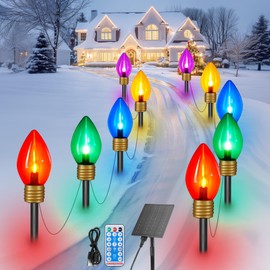Brightown Solar Jumbo C9 Christmas Lights Outdoor - 18FT 10 LED C9 Christmas Pathway Lights with Remote, Timer,8 Modes, Solar Christmas Outdoor Decorations for Lawn Walkway Outside Holiday, Multicolor