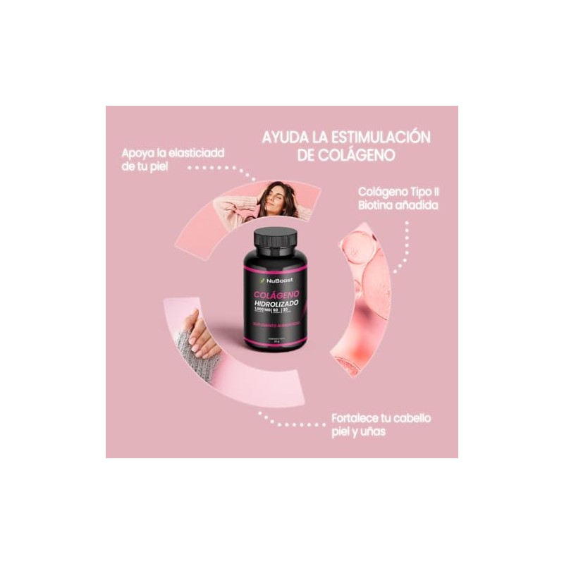 Nuboost Colágeno Hidrolizado 1000 Biotina Ácido Hialurónico Cápsulas Piel Cabello
