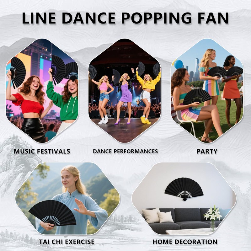 NOIMTTY Large Portable Folding Clacking Fans For Line Dancing -
