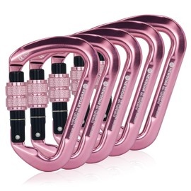 NewDoar 30KN CE Certified Climbing Carabiner Professional Heavy Duty D Screwgate Clip Locking Carabiner Clips for Rock Climbing,Rappelling,Rescue,Mountaineering,Rappelling(Pink/5pcs)