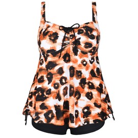 Hilor Womens Tummy Control Swimwear Plus Size Flowy Swimsuits with Shorts Vintage Two Piece Bathing Suits Leopard Pattern 16