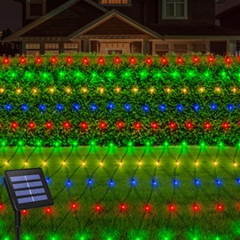 echosari - Luces de red alimentadas por energía solar, 200 luces LED de 9.8 pies x 6.6 pies, luces de red de alambre verde oscuro, encendido/apagado automático, 8 modos, luces de red para exteriores,