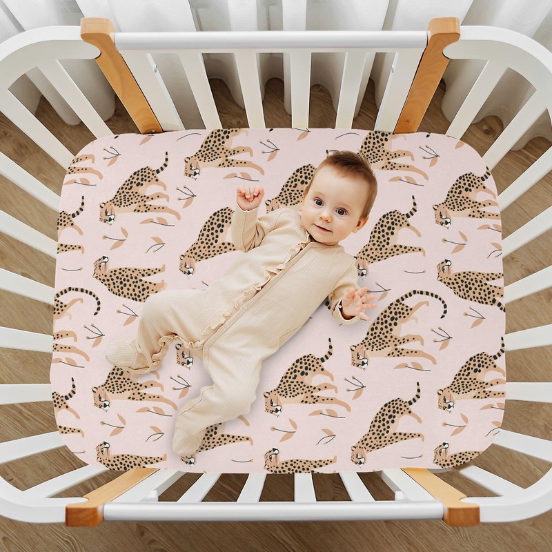 Cheetah Leopard Crib Sheets Stretchy Portable Sheets for Baby Toddler