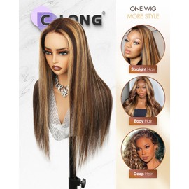 CLong Highlight Ombre Lace Front Wig Human Hair, 13x4 Straight 4/27 Honey Blonde HD Lace Front Wig Pre Plucked 200% Density Colored Lace Front Wigs for Black Women 26Inch