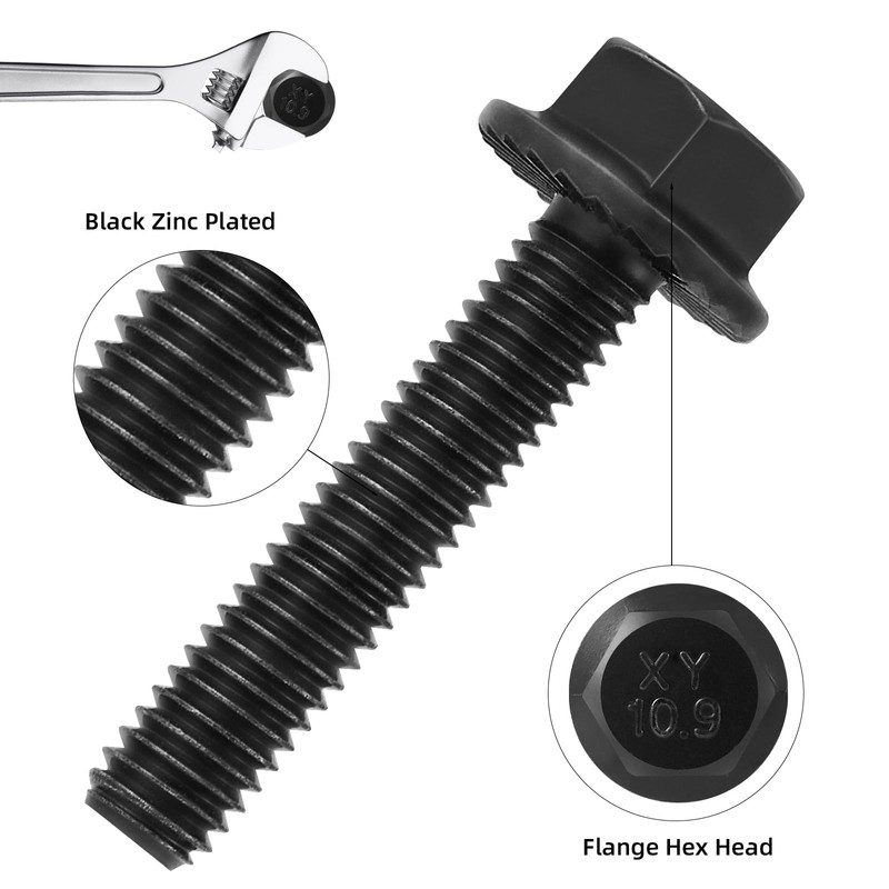 VGBUY M10-1.5 x 35mm Flanged Hex Head Bolts,Class 10.9 Black