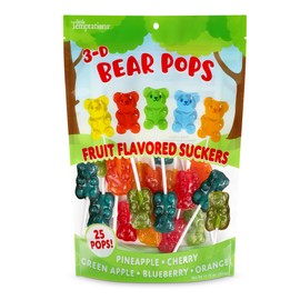 Bear Shaped Lollipops, 25 Count, Assorted Fruit Flavored Teddy Bear Suckers, Individually Wrapped Party Fun Favors, Yellow, Red, Green, Blue, and Orange Pops