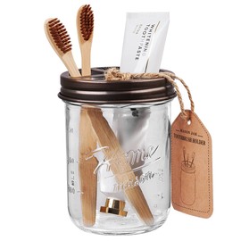 SheeChung Mason Jar Toothbrush Holders, Bathroom Accessories, Bathroom Essentials, Bathroom Organizers and Storage, Bathroom Countertop Organizer, Glass Toothbrush Holders for Bathroom-Bronze