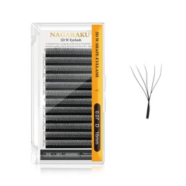 NAGARAKU 5D Lashes, W Shape Eyelash Extensions 0.07mm D Curl 16mm Volume Lashes Hand Woven Long Stem Matte Black Premade Fans 5 Tips False Eyelash