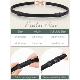 Geyoga Skinny Leather Belts for Women Adjustable Thin Waist Belts for Dresses PU Leather Belt for Jeans Pants(Black,37.4 Inch)
