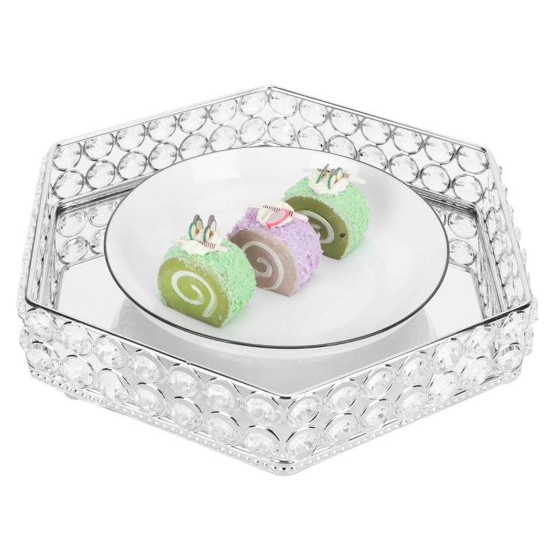 Crystal Tray Mirror Hex Shaped Multifunctional Dessert Pastry Fruit Storage