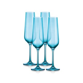 Godinger Champagne Glasses, Stemmed Champagne Flutes, Champagne Glass Set, Blue, 7oz, Set of 4 - Made in Europe