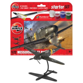 Airfix Starter Set - A55014 Messerschmitt Bf109F-4 Model Building Kit - Plastic Model Plane Kits for Adults & Children 8+, Set Includes Decals, Acrylic Paints, Brushes & Poly Cement - 1:72 Scale Model