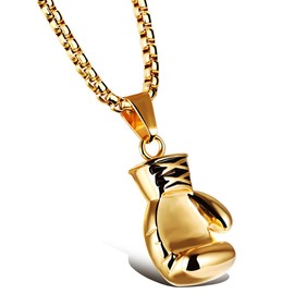 Hamoery Men Women Punk Stainless Steel Boxing Glove Chain Pendant Necklace (Golden(Men))
