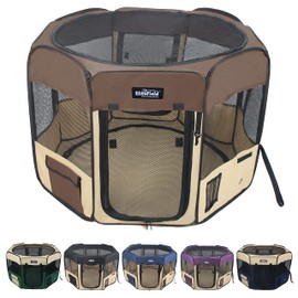 EliteField 2-Door Soft Pet Playpen (2 Year Warranty), Exercise Pen, Multiple Sizes and Colors Available for Dogs, Cats and Other Pets (52" x 52" x 32"H, Brown+Beige)