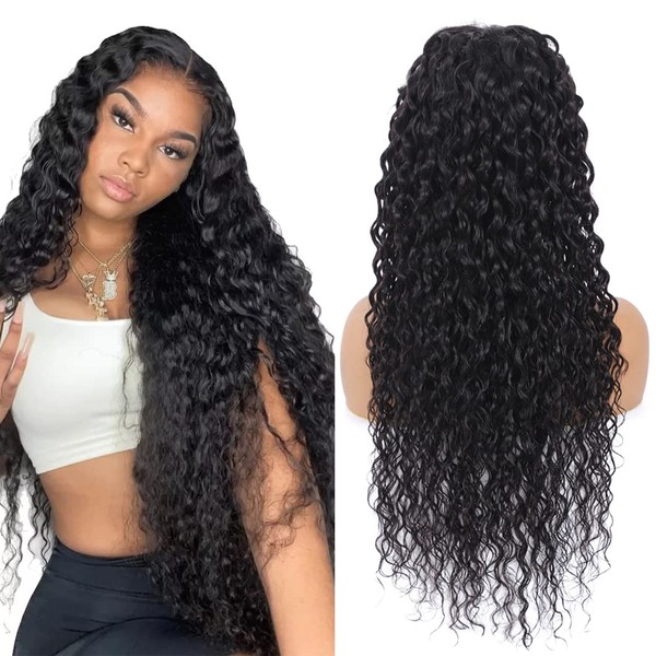 Glueless Wig Human Hair Lace Front Perücke 13X4 Free Part Lace Frontal Wig Water Wave Lace Front Wig 8A Brazilian Virgin Hair Wig With Baby Hair Transparent Lace Wig 150% Density 22 Zoll