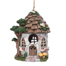 Casa de pájaros de resina para exteriores, casas de pájaros para exteriores para anidar, casas decorativas de piedra para decoración de jardín, a prueba de agua