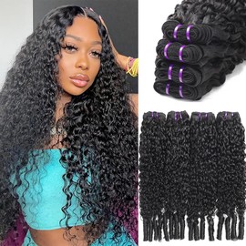 Beautymoon Burmese Curly Bundles Human Hair 14A Human Hair Bundles 100% Unprocessed Wet And Wavy 4 Bundles (18 20 22 24 Inch) with Spiral End Curly Hair Extensions for Women Double Weft Natural Black