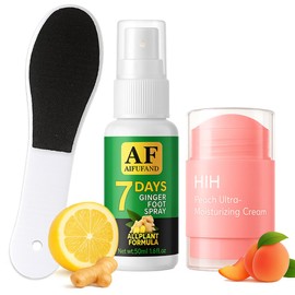 Aifufand Pedicure Foot Care Kit 3 Piece – Includes Ginger Foot Spray, Callus Remover & Moisturizing Anti Crack Cream Stick, Care Kit for Women & Men, Perfect for Dry Cracked Feet