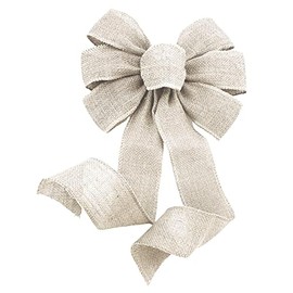 GiftWrap Etc. Beige Burlap Ribbon Wreath Bow - 10" Wide, 18" Long Tails, Fall Decor, Thanksgiving, Christmas Decoration, Winter, Farmhouse Country Decoration, Swag, Garland