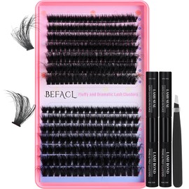 Lash Clusters Kit Fluffy Individual Lashes 80D+120D Thick Eyelash Clusters D Curly Wispy Eyelash Extensions with 2 Bond and Seal Eyelashes Cluster False Eyelashes DIY SinuVelv Lash Extension Kit