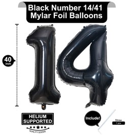 40 Inch Black 14 Number Balloons Giant 14 Balloons Black Birthday Balloons 14th Birthday Anniversary Events Party Decorations Supplies