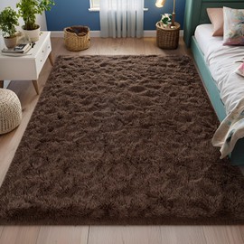 FALARK 8x10 Extra Large Shag Area Rug for Living Room, Fluffy Soft Plush Dark Brown Rugs for Living Room Decor, Big Shaggy Floor Carpet, Thick Non Slip Rectangle Carpets for Home Decor
