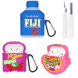 【3 Pack】 Case for AirPods 2nd 1st Generation Case Cover - Cartoon Kawaii Funny Cover for AirPods Case with Cleaner Pen Kit, Silicone Sport Water Case for Women Boys Kids with Keychain