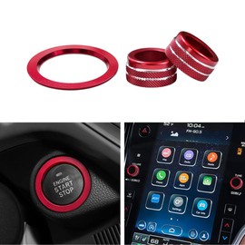 YUJIANQ for Subaru Crosstrek 2024 2025 Accessories Volume Tune Knob for Subaru Impreza 2024 Accessories Engine Start Stop Button Outer Ring（Red，3pcs Volume Tune*2+Start Button Outer Ring）