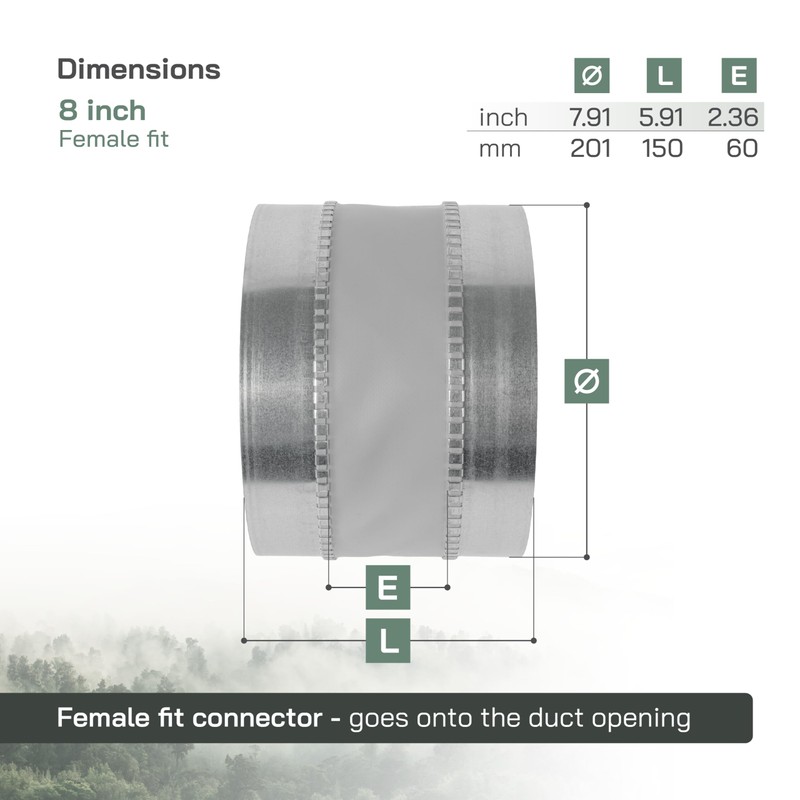 Vent Systems 8" Inch Flexible Vibration-Reducing Female Fit Duct Connector