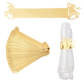 URROMA Gold Christmas Paper Napkin Holder Rings, 50 Pcs Bells Paper Napkin Rings for Dinner Party Celebration Table Decor
