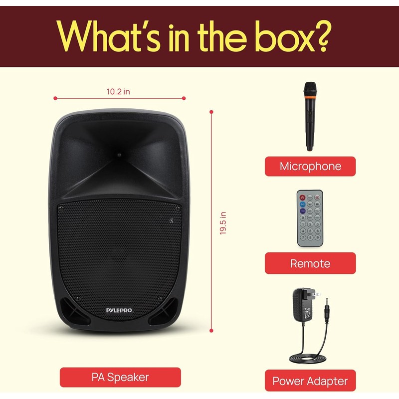 Pyle PSBT105A - 1000W Portable Bluetooth PA Speaker, 10'' Subwoofer,