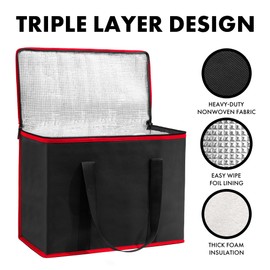 (Not Made In China) Insulated Reusable Grocery Bags, Catering and Delivery Bag For Hot and Cold Food, Collapsible Thermal Tote For Doordash and Uber Eats (2 pack, X-Large)