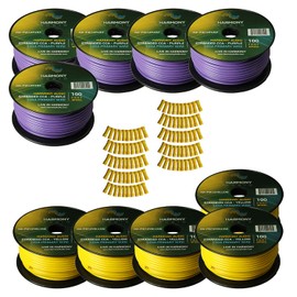 Harmony Audio Primary Single Conductor 12 Gauge Power or Ground Wire - 10 Rolls - 1000 Feet - Yellow & Purple for Car Audio/Trailer/Model Train/Remote