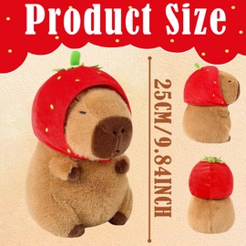 EWRGIJ Capybara Plush, 25CM/9.84 INCH Cute Strawberry Plushies Cartoon Rodent Plush Toy Stuffed Animal Realistic Plush Doll Toy, for Boys Girls Hugging Gifts(Strawberry)