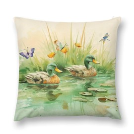 Throw Pillow Covers 18x18 Double Sided Velvet Watercolor Duck Swimming Decorative Couch Pillows for Bedroom Living Room Outdoor