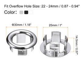 uxcell Sink Trim Overflow Cover, 9Pcs Sink Overflow Rings Bathroom Kitchen Basin Drain Cover Hole Insert in Round Caps (Black, White, Silver)