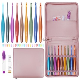 BsHooker Inline Crochet Hook Set Ergonomic Aluminum Crochet Hooks with Case Crochet Set for Arthritic Hands,Crcohet Gift for Beginner(3.5mm-8mm)