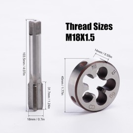 M18 x 1.5mm Metric Tap and Die Set, M18 x 1.5mm High-Speed Steel Machine Round Tap Die Set, Right Hand Thread Tap and Round Thread Die Tool