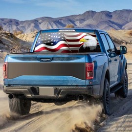 WILDLAVIE Truck Rear Window Decal Wrap Size 66" x 20" American Flag Eagle Graphic Perforated Vinyl Sticker Patriotic Decoration Fit Most Pickup Trucks SUV