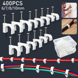 WANCHIY Clip de Cable 400 piezas de clips de cable de plástico premium para una gestión eficaz de cables RG6, RG59, CAT5, CAT6, RJ45. Disponible en 4 tamaños (6/7/8/10 mm) y color negro