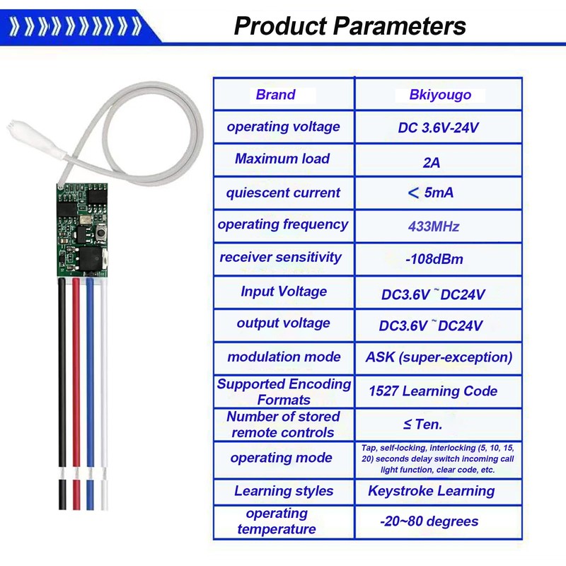 Bkiyougo 433mhz Remote, 12v Remote Control Switch, DC 6V 12V