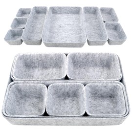 CTYUEYUN 8Pcs Felt Desk Drawer Organiser,Versatile Makeup Drawer Organiser Dividers,Small Felt Desk for Home Office Cosmetics Storage Boxes（LightGray）
