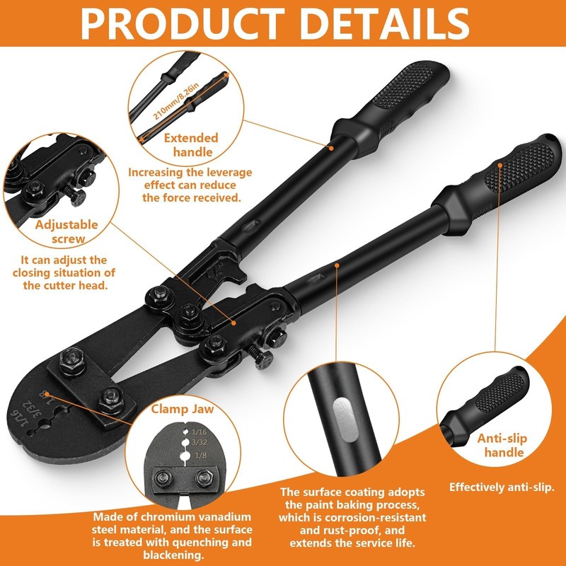 TooTaci Wire Rope Crimping Tool Kit, Include 14 inch Swaging