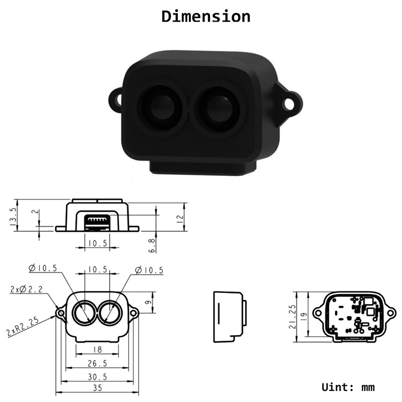 Benewake TF-Luna LiDAR Module Range Finder Sensor Single-Point Micro Ranging