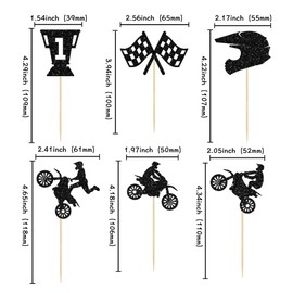 24 piezas de decoración para magdalenas de motocicleta con purpurina negra para motocross, motocross, motocross, motocross, decoración para pasteles, etc