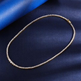 Gemsme 3mm Graduated Tennis Necklace, 18K Yellow Gold Plated 3.0mm Graduated Round Cubic Zirconia Classic Tennis Necklace For Women (18 Inch)