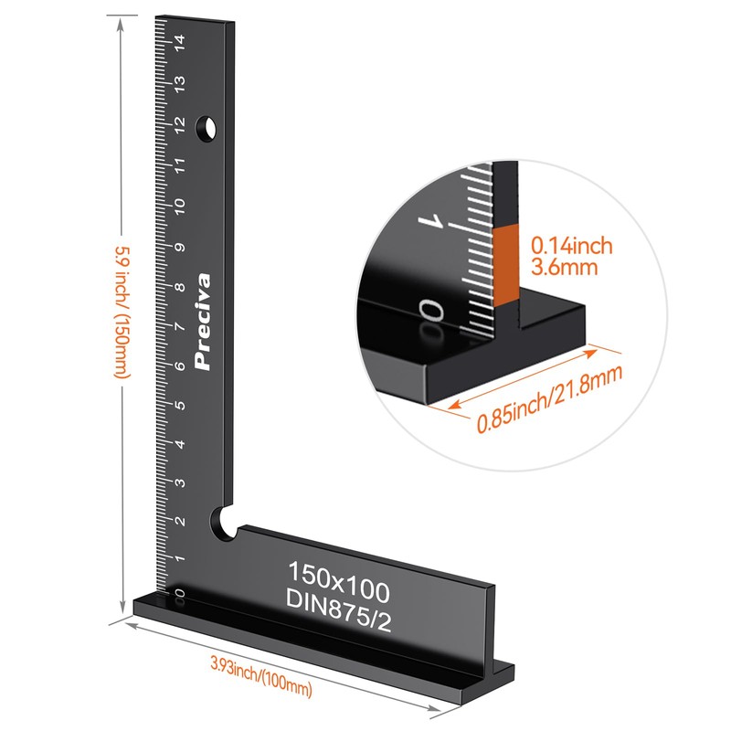150x100mm Precision Right Angle Positioning Block, Preciva Aluminium Square, Layout